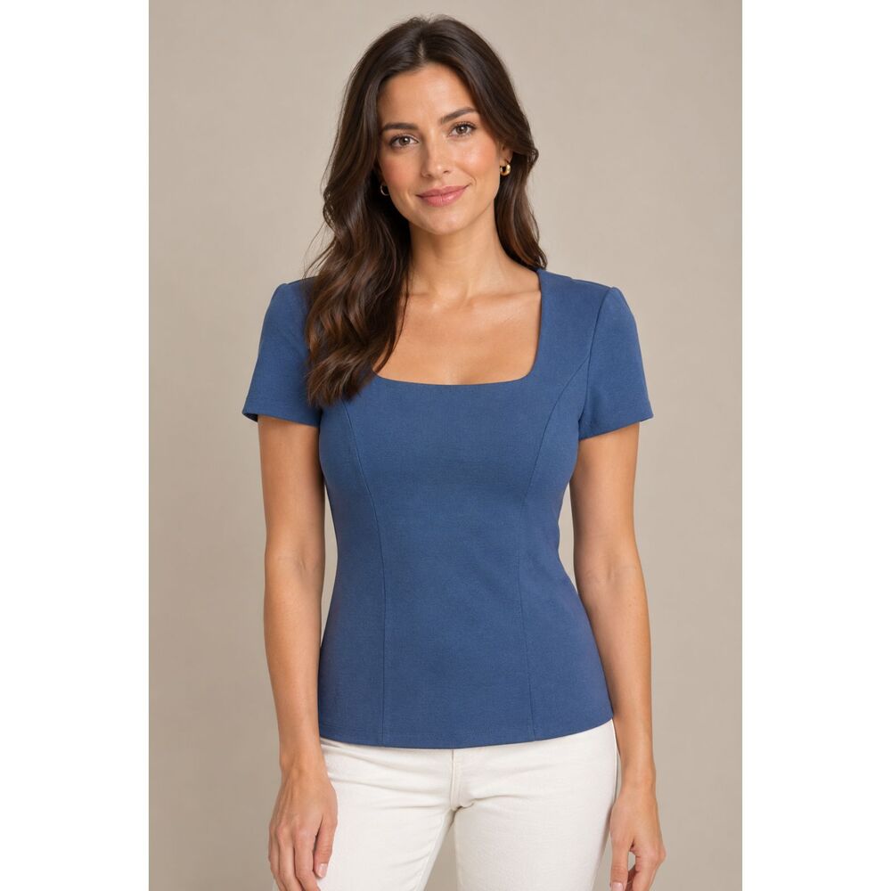 Lafayette 148 Womens Square Neck Top Sz S Capsule Minimalist Staple Basic Layers